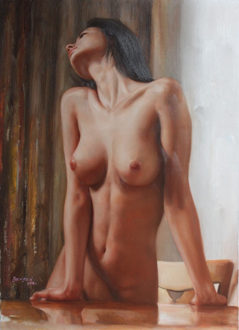 femme nue originale huile sur toile signée / nude female oil painting on canvas