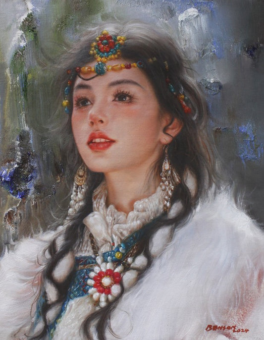 art portrait femme asiatique tableau peinture huile sur toile originale&nbsp;