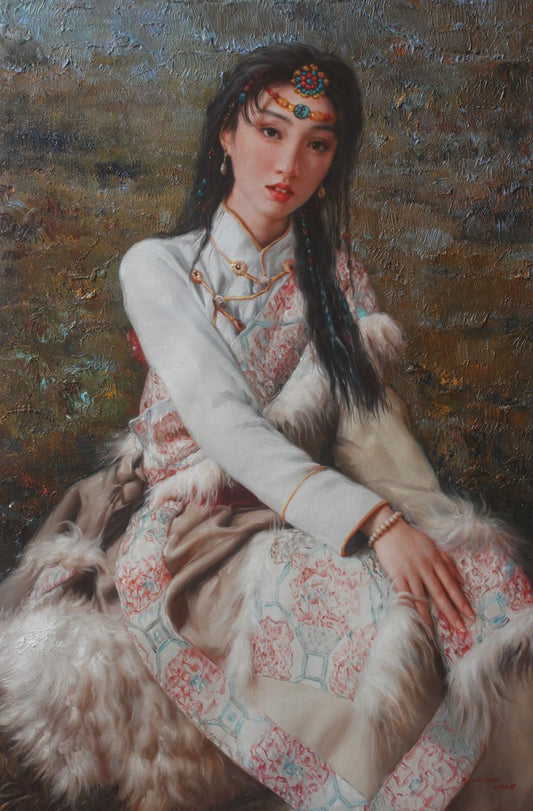 art portrait femme asiatique tableau peinture huile sur toile originale