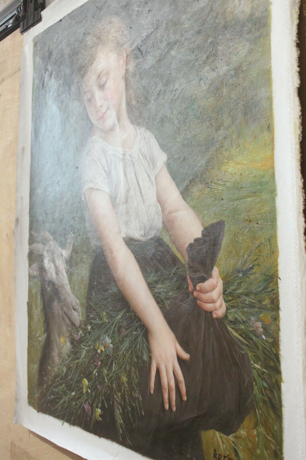 Reproduction d'art Emile munier fille et chèvre peinture huile sur toile peinte