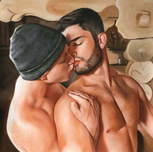 tableau peinture gay originale huile sur toile hommes torse nu